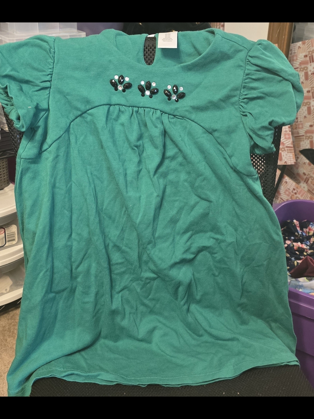 Gymboree Teal Green Short Sleeve Dress with Bead Detail